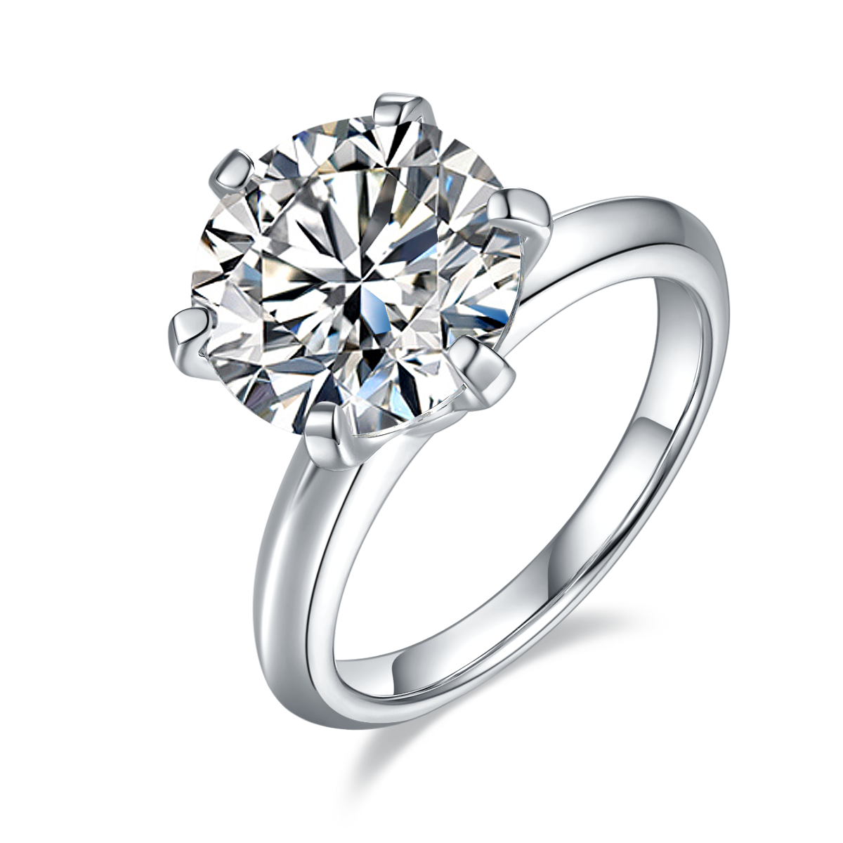 Light Arm T Home Six Claw S925 Silver Plated Platinum Moissanite Diamond Women's Ring 5.0 Carat D-Class